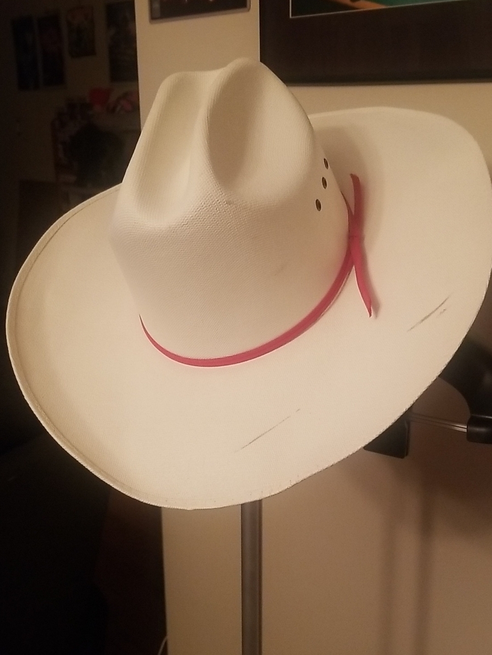 White Straw Cowboy Hat with Red Band